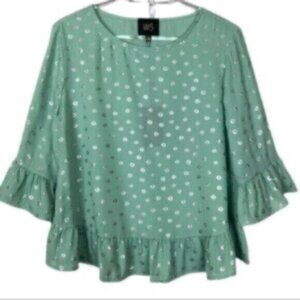 NWT W5 Light Green & Silver Ruffled Blouse Medium